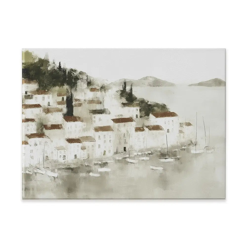 Pale Coastal Village Canvas Print Pale Coastal Village Canvas Print wall art product Chromatic Storm Studio