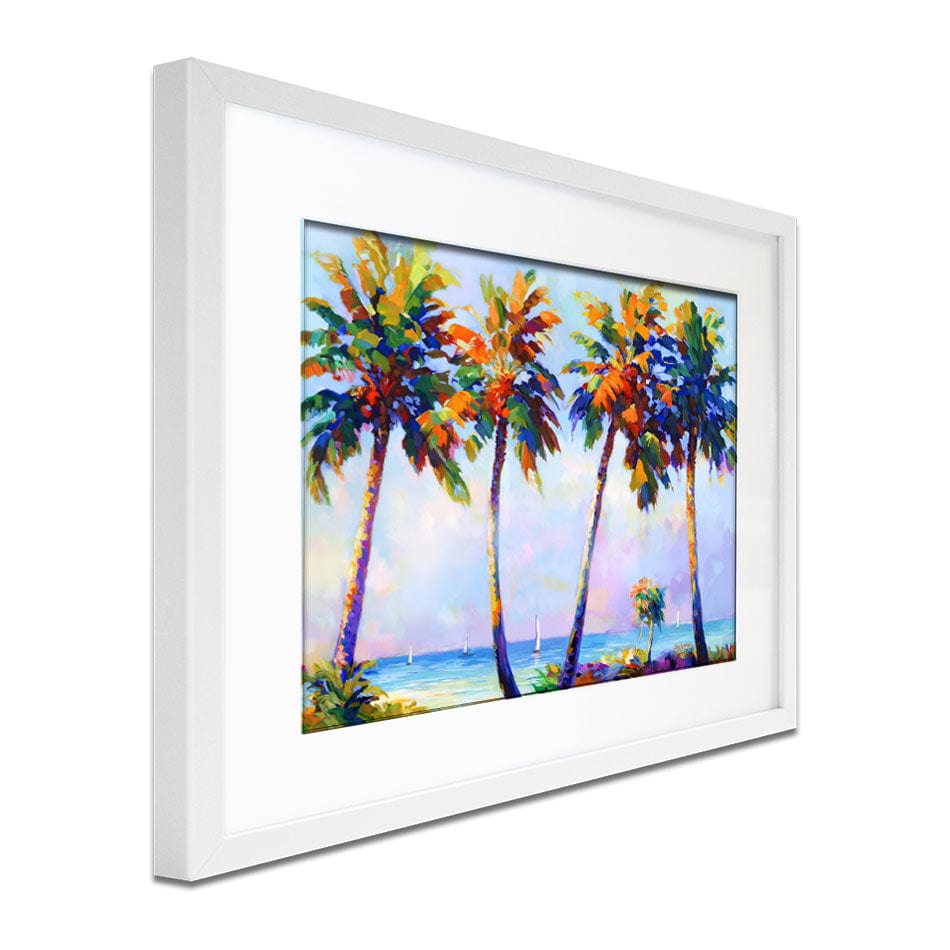 Palm Trees In The Suns Warmth Framed Art Print wall art product Leon Devenice