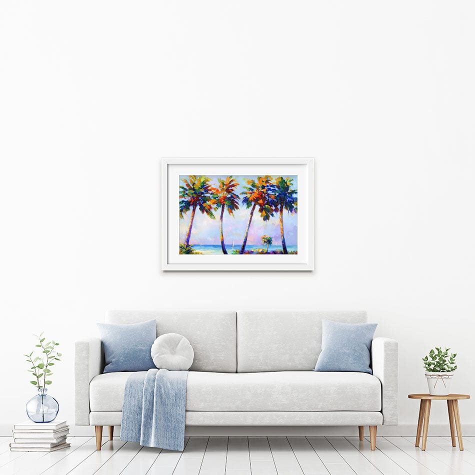Palm Trees In The Suns Warmth Framed Art Print wall art product Leon Devenice