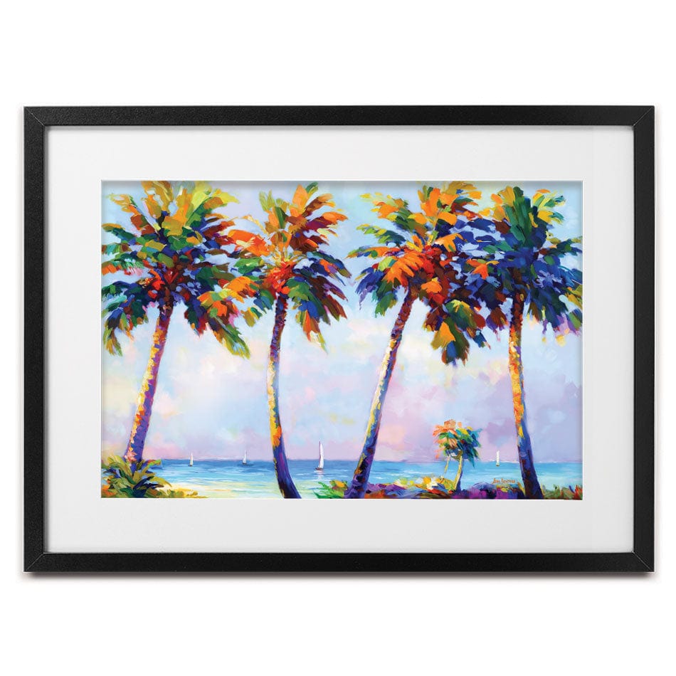 Palm Trees In The Suns Warmth Framed Art Print wall art product Leon Devenice