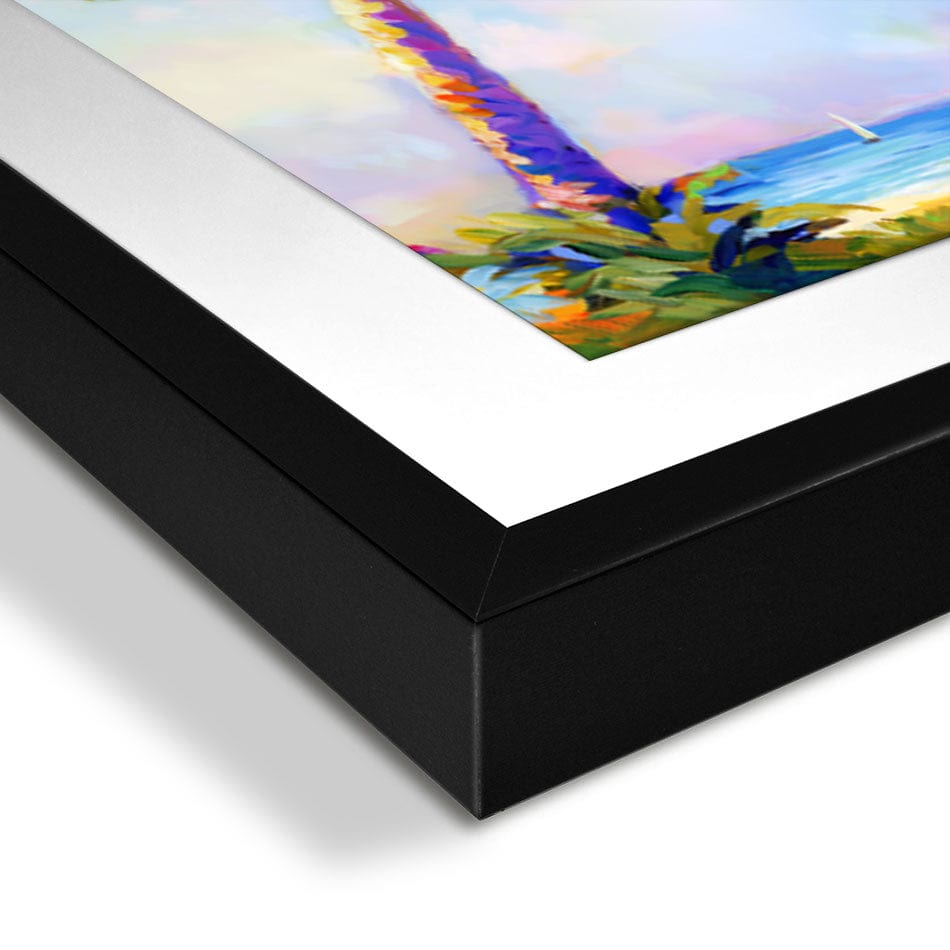 Palm Trees In The Suns Warmth Framed Art Print wall art product Leon Devenice