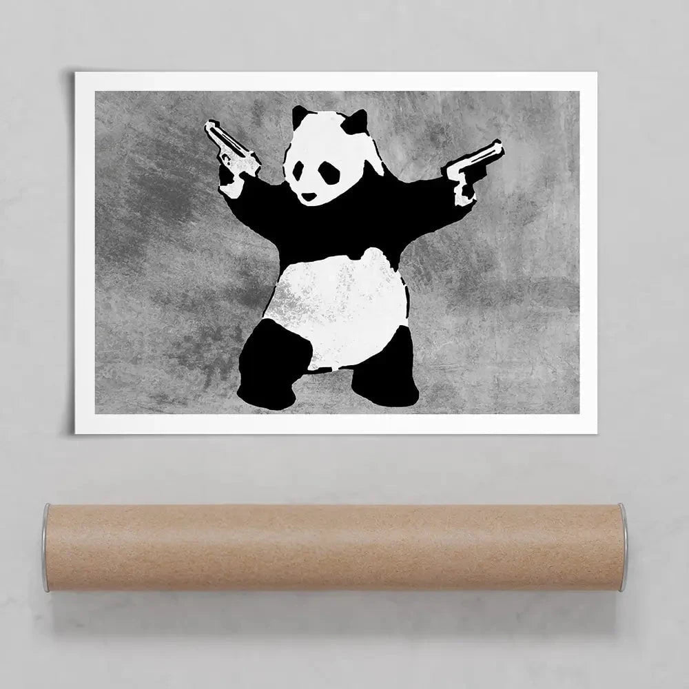 Panda Holding Guns Art Print Panda Holding Guns Art Print wall art product Banksy