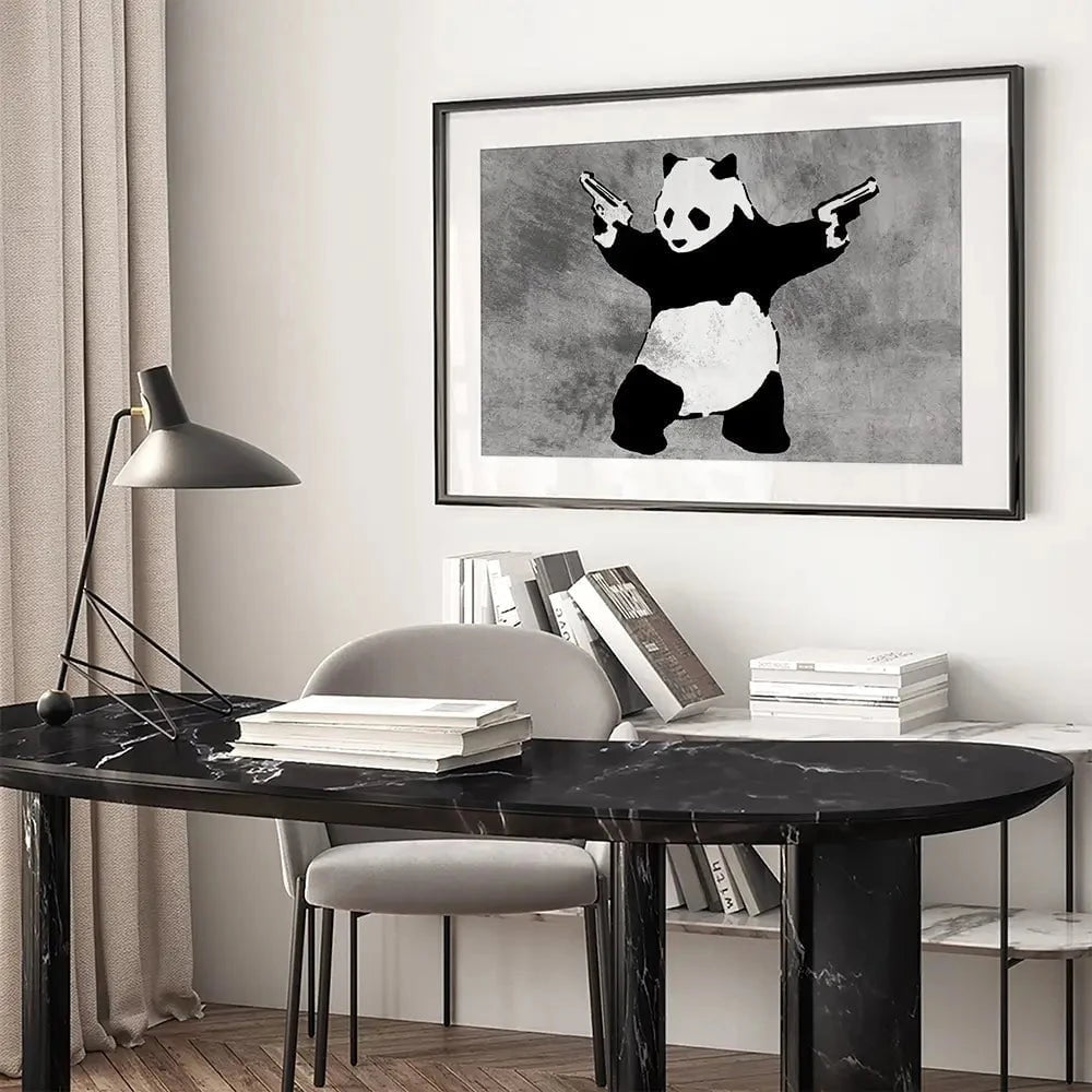 Panda Holding Guns Framed Art Print Panda Holding Guns Framed Art Print wall art product Banksy