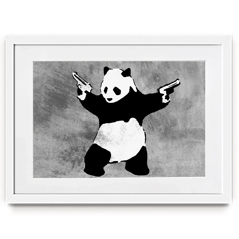 Panda Holding Guns Framed Art Print Panda Holding Guns Framed Art Print wall art product Banksy