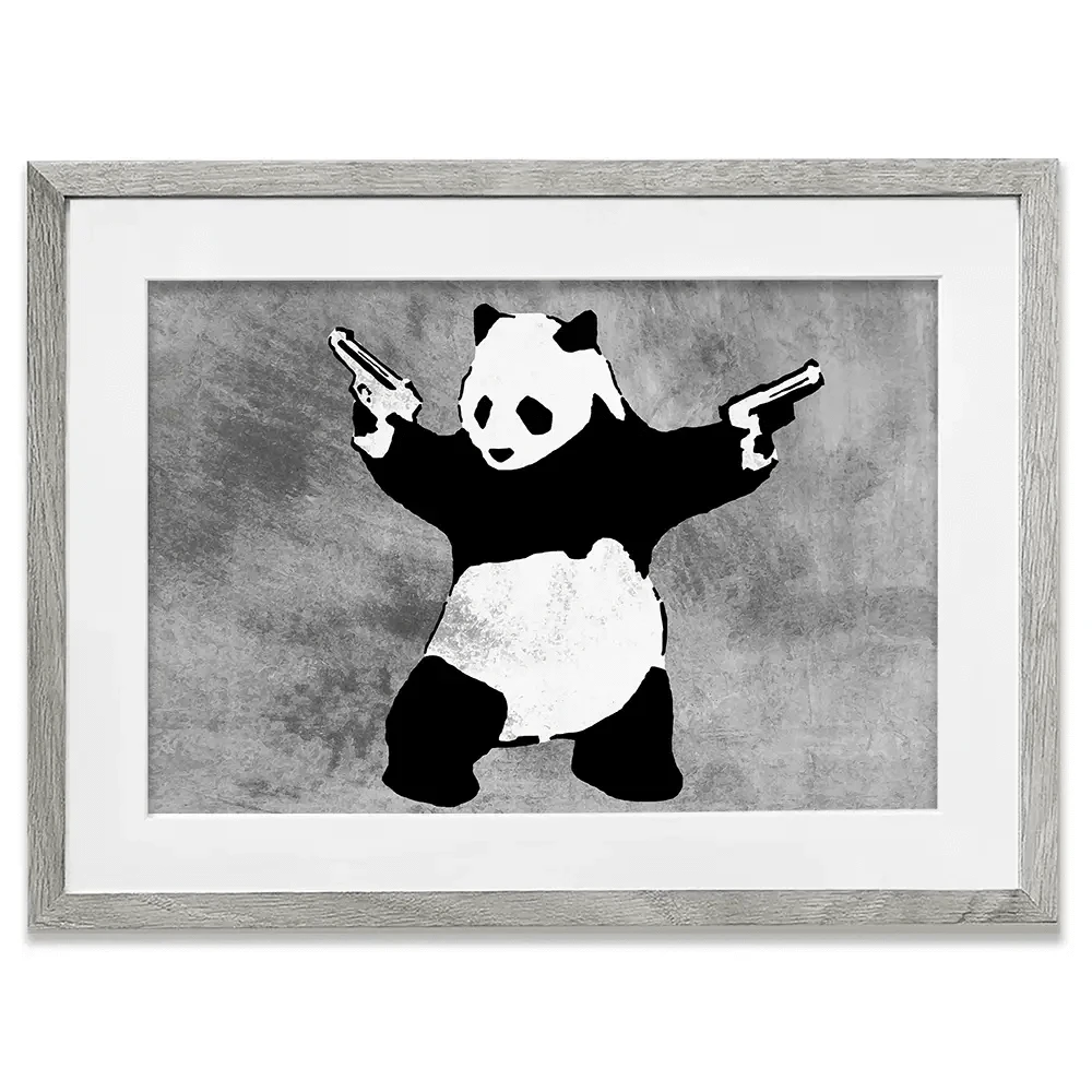 Panda Holding Guns Framed Art Print Panda Holding Guns Framed Art Print wall art product Banksy