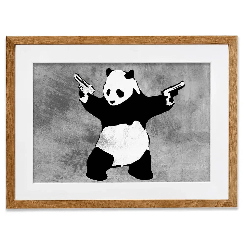 Panda Holding Guns Framed Art Print Panda Holding Guns Framed Art Print wall art product Banksy