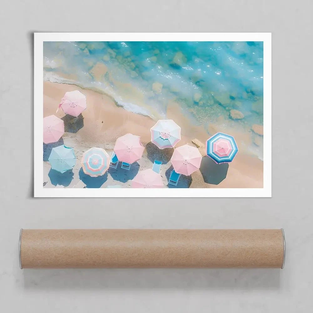 Pastel Beach Umbrellas Art Print Pastel Beach Umbrellas Art Print wall art product Art Print Shop