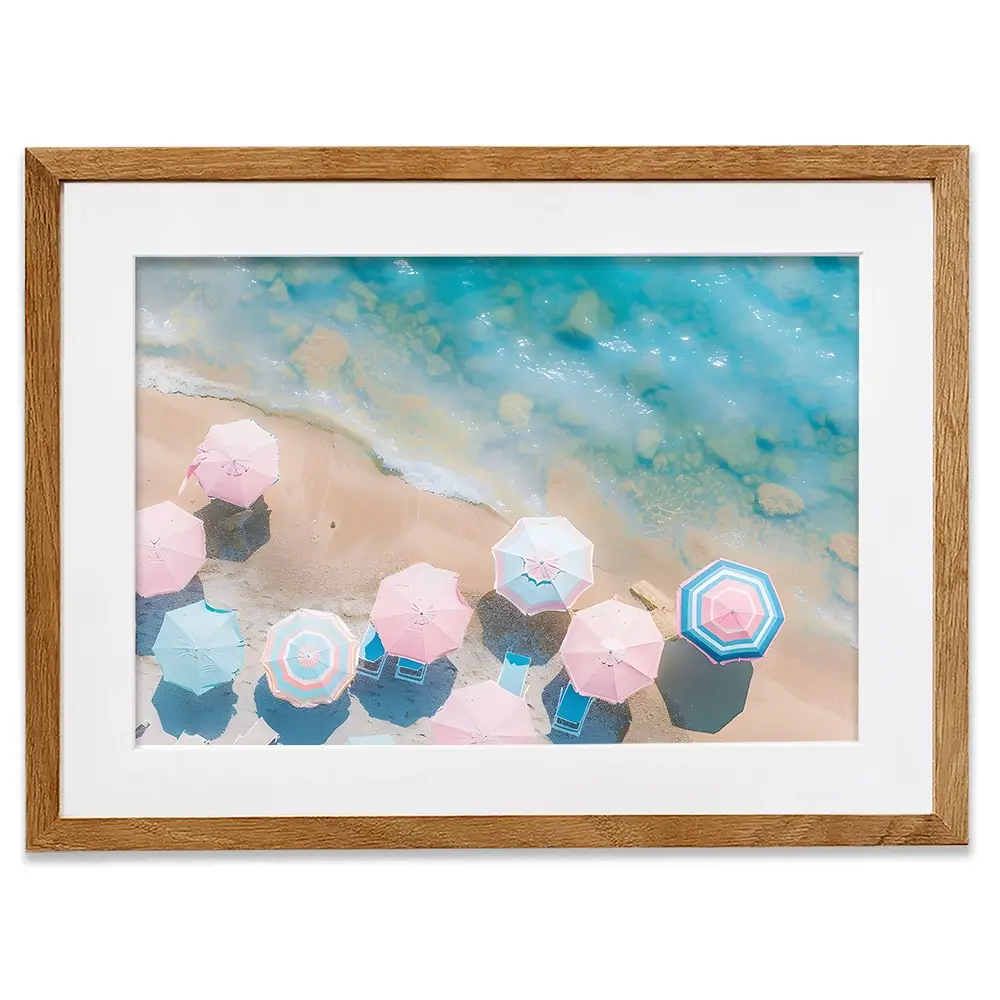 Pastel Beach Umbrellas Framed Art Print Pastel Beach Umbrellas Framed Art Print wall art product Art Print Shop