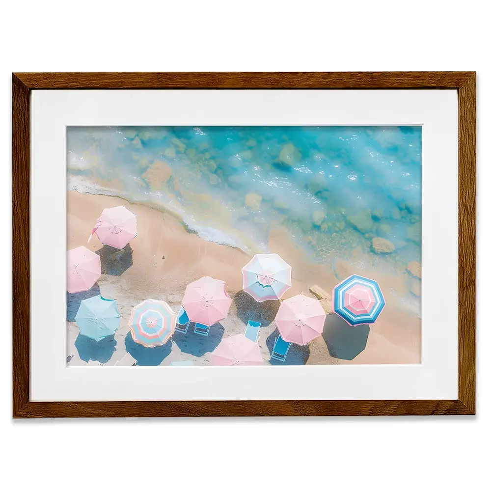 Pastel Beach Umbrellas Framed Art Print Pastel Beach Umbrellas Framed Art Print wall art product Art Print Shop