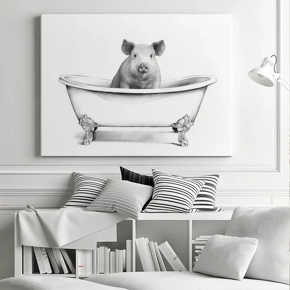 Pig In A Bathtub Canvas Print Pig In A Bathtub Canvas Print wall art product Victoria Borges