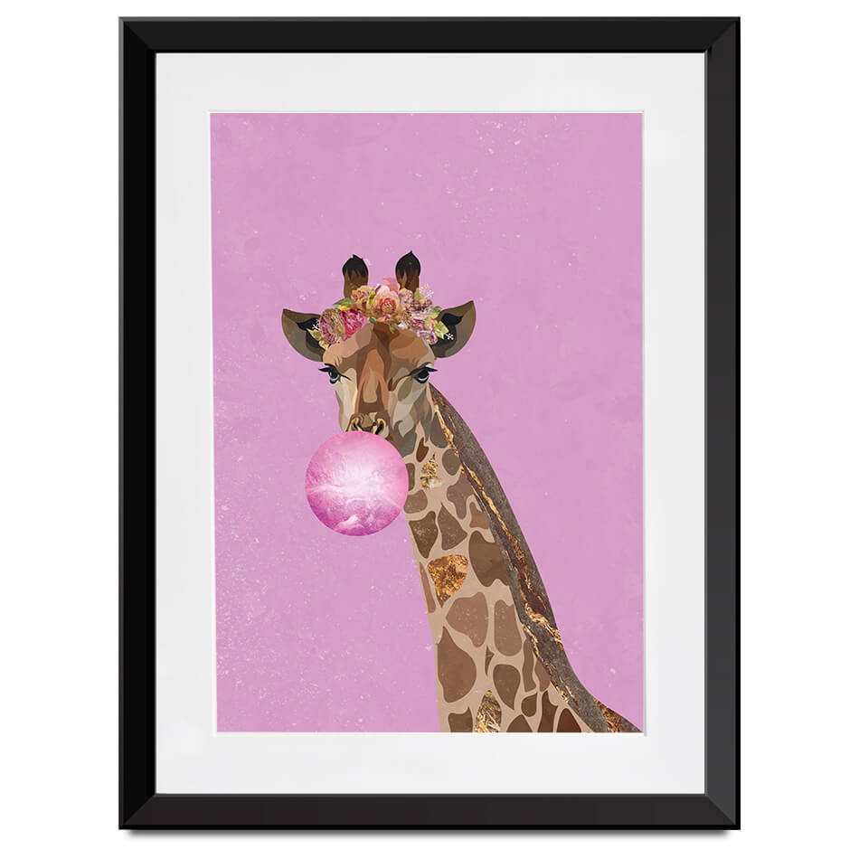 Pink Bubblegum Giraffe Framed Art Print Pink Bubblegum Giraffe Framed Art Print wall art product Sarah Manovski
