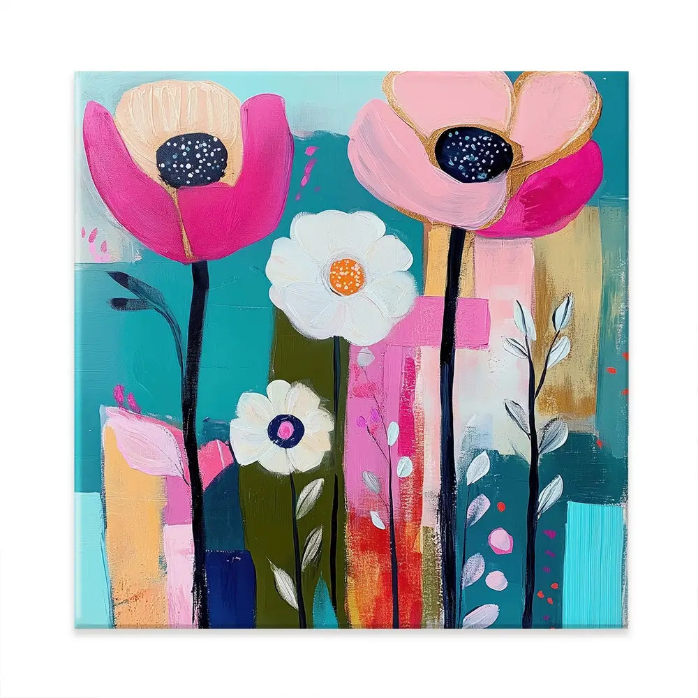 Pink Flower Pop 2 Square Canvas Print Pink Flower Pop 2 Square Canvas Print wall art product Tanya Ocean