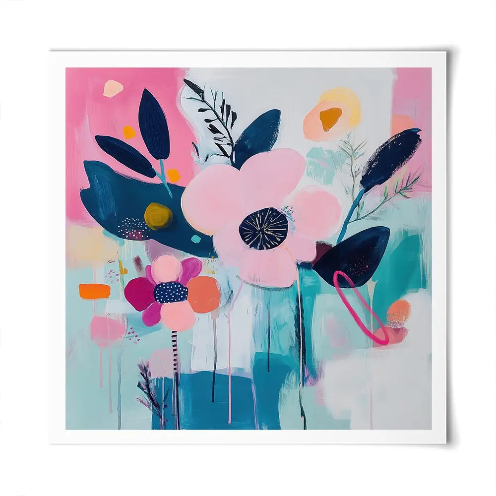 Pink Flower Pop Square Art Print Pink Flower Pop Square Art Print wall art product Tanya Ocean