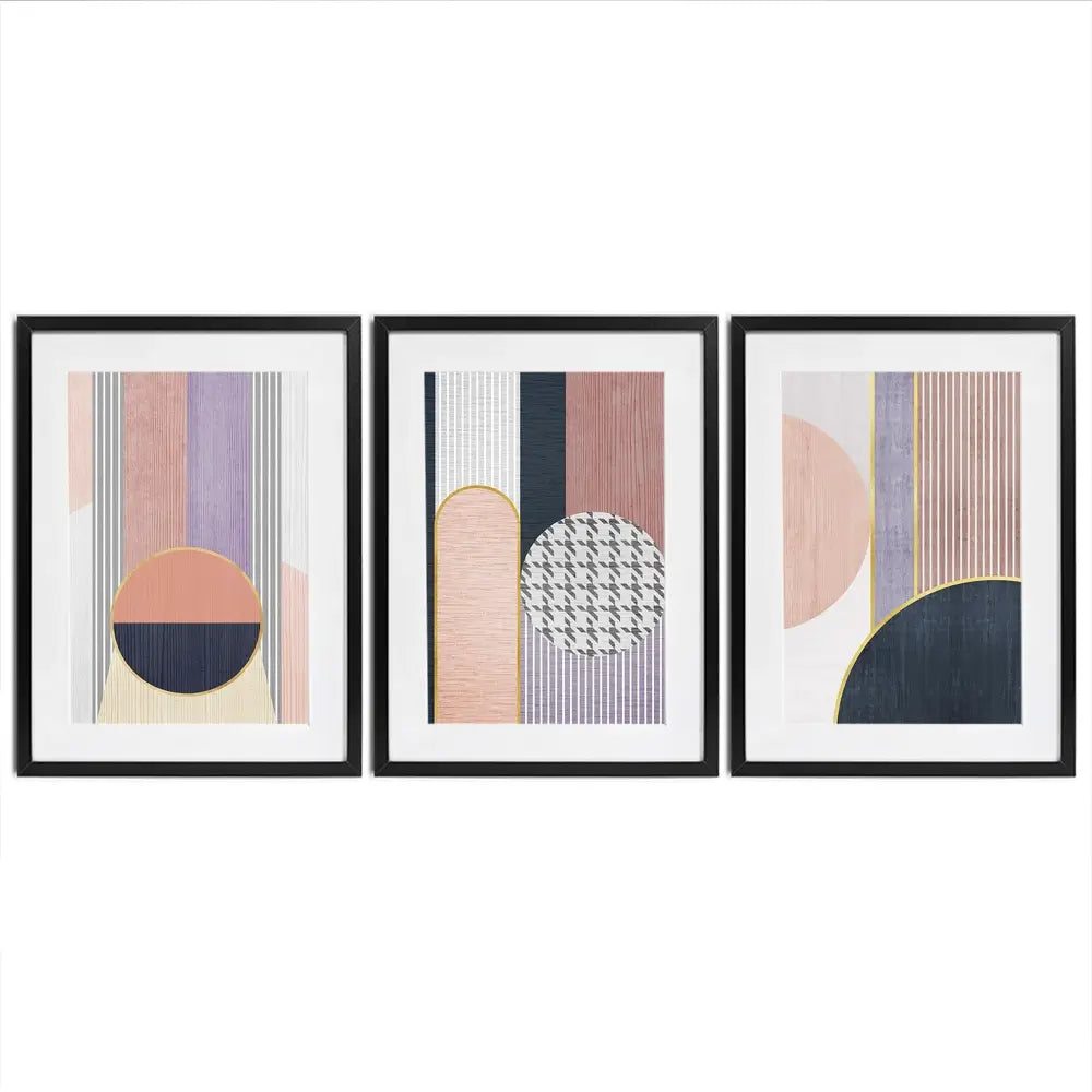 Pink Geometric Harmony Framed Art Print Trio Pink Geometric Harmony Framed Art Print Trio wall art product Treechild