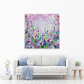 Pink Meadow 2 Square Canvas Print wall art product Olga Tkachyk