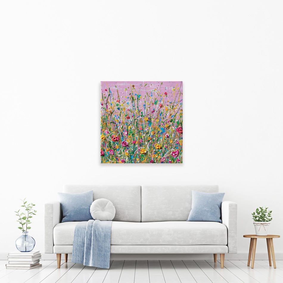Pink Meadow Square Canvas Print wall art product Olga Tkachyk