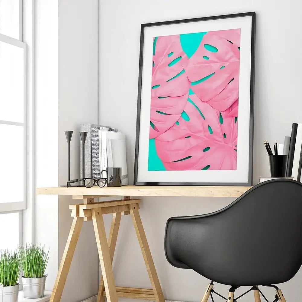 Pink Monstera Framed Art Print Pink Monstera Framed Art Print wall art product Art Print Shop