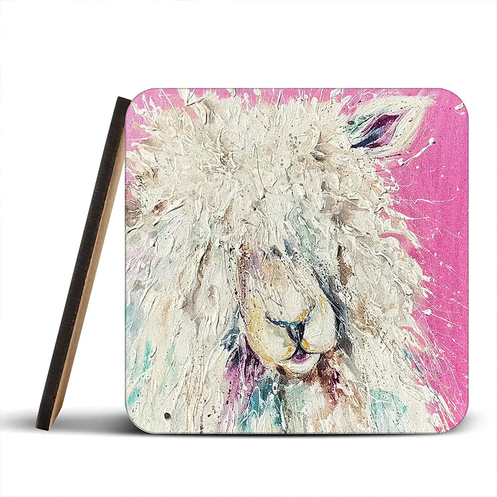 Pink Sheep Coaster Set Rainbow Soul Tree Coaster Set | Rainbow Soul Tree Art Coasters wall art product Nicola Jane Rowles