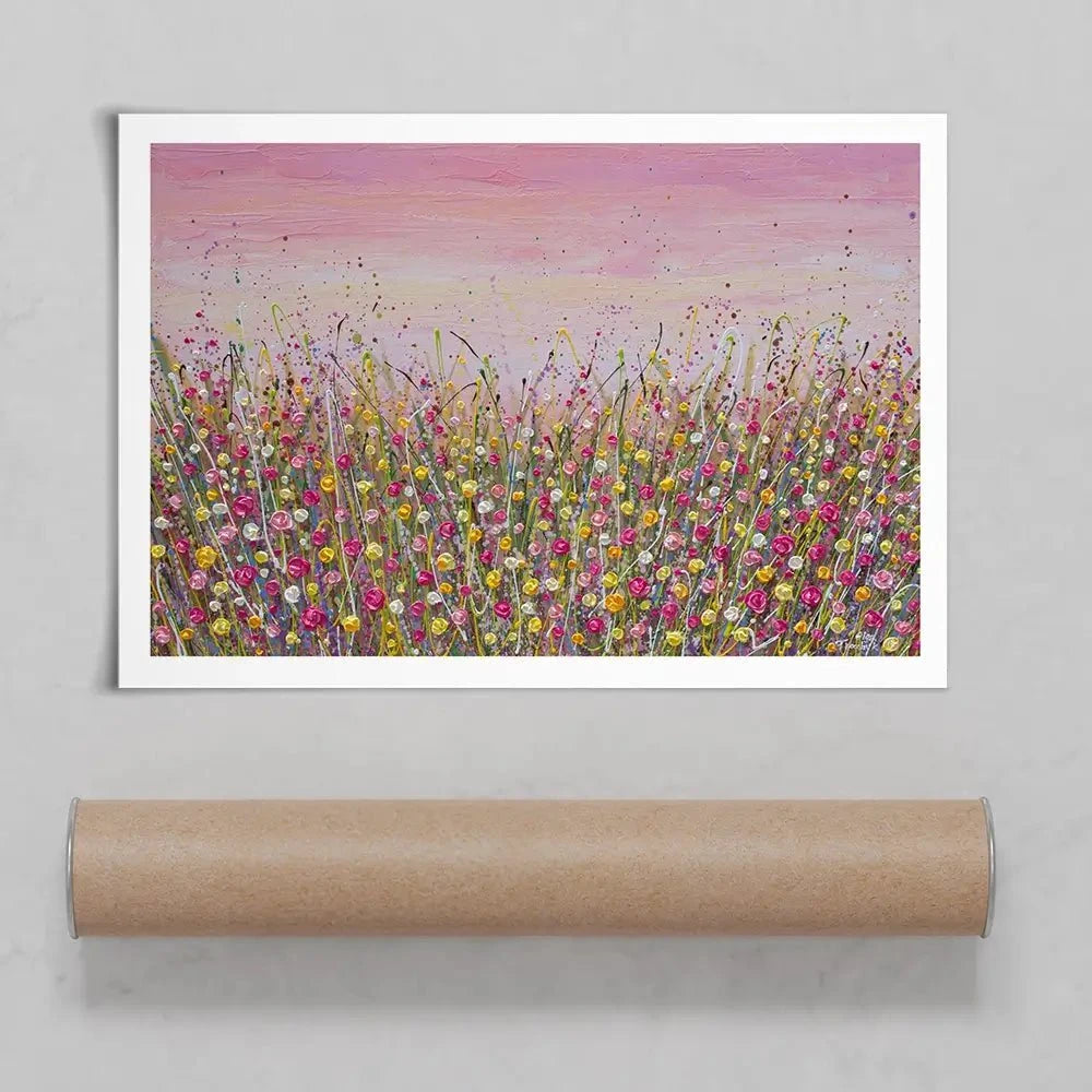 Pink Sky Flower Field Art Print Pink Sky Flower Field Art Print wall art product Olga Tkachyk