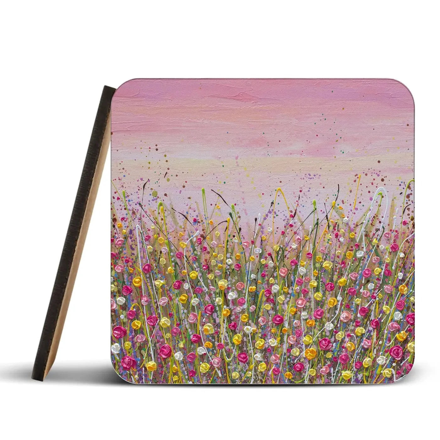Pink Sky Flower Field Coaster Set Rainbow Soul Tree Coaster Set | Rainbow Soul Tree Art Coasters wall art product Olga Tkachyk
