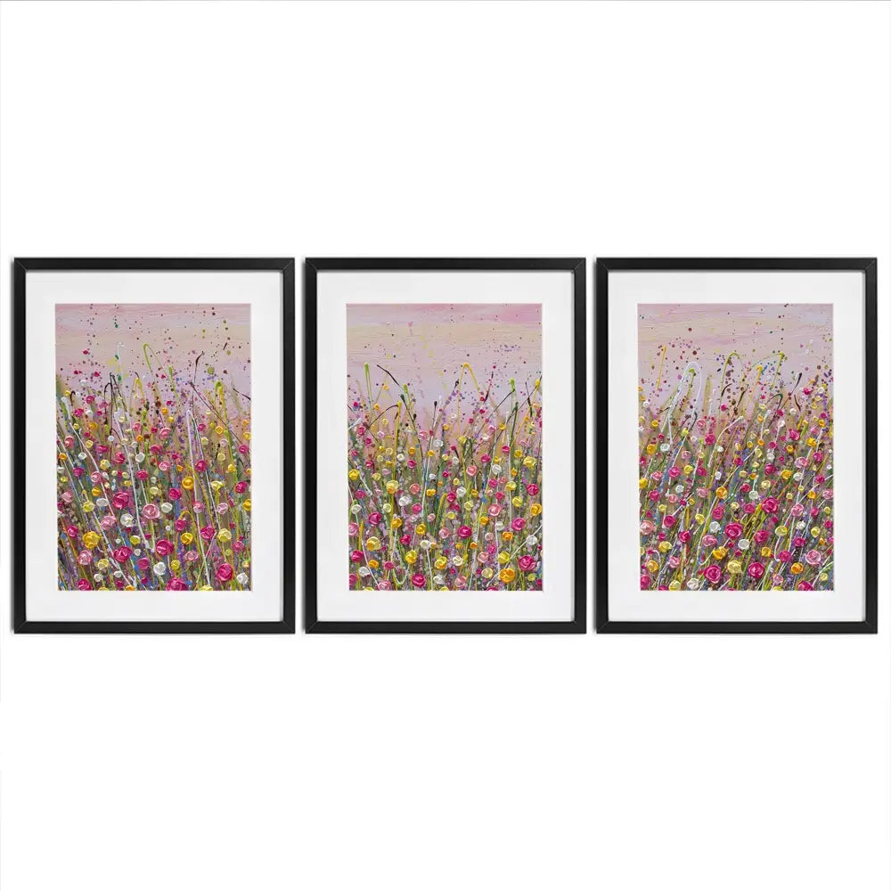 Pink Sky Flower Field Framed Art Print Trio Pink Sky Flower Field Framed Art Print Trio wall art product Olga Tkachyk