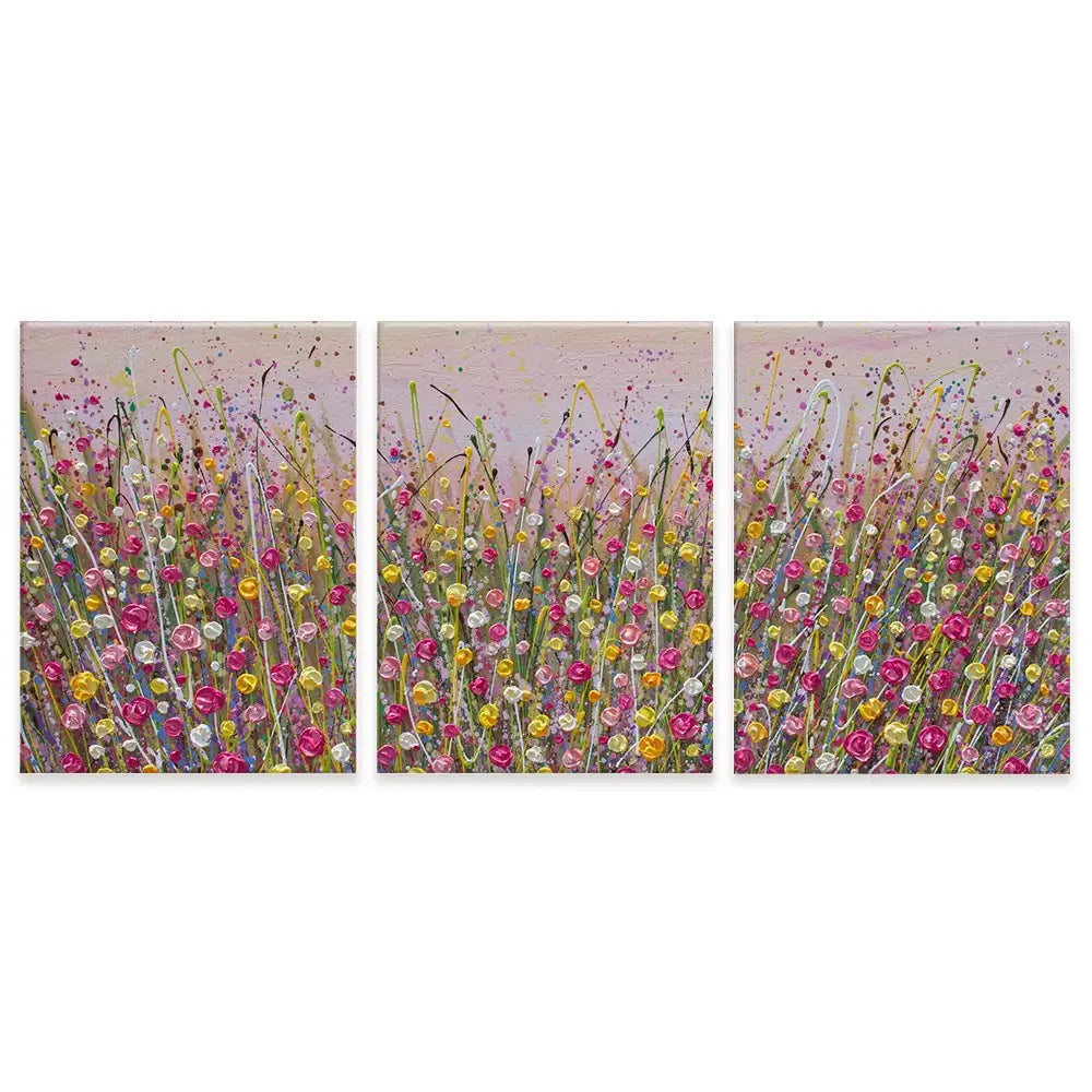 Pink Sky Flower Field Trio Canvas Print Pink Sky Flower Field Trio Canvas Print wall art product Olga Tkachyk