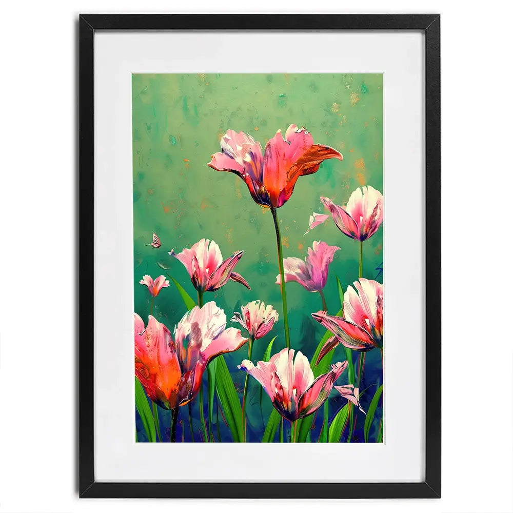 Pink Tulips Vivid Green Framed Art Print Pink Tulips Vivid Green Framed Art Print wall art product Treechild