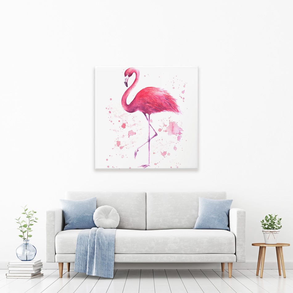 Pink Watercolour Flamingo Square Canvas Print wall art product olgers / Shutterstock