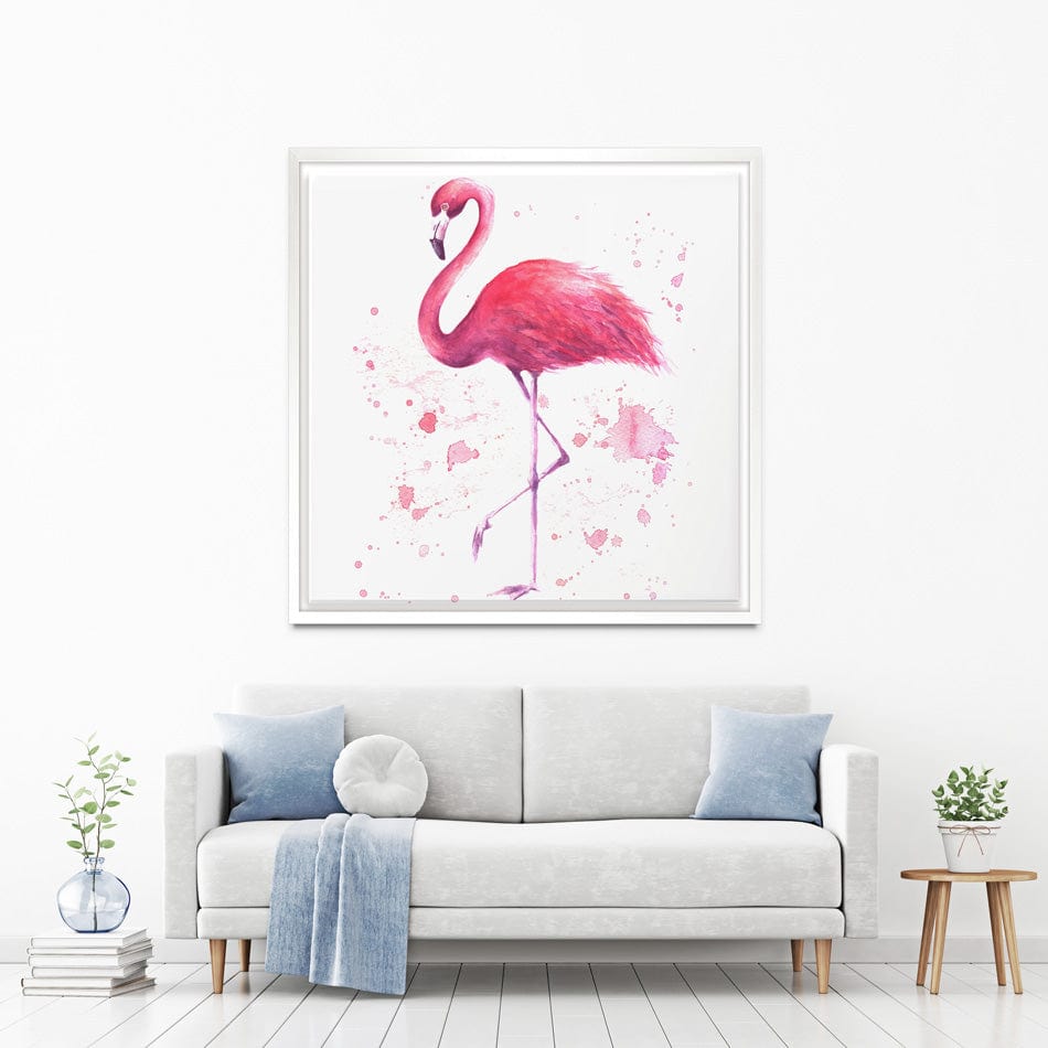 Pink Watercolour Flamingo Square Canvas Print wall art product olgers / Shutterstock