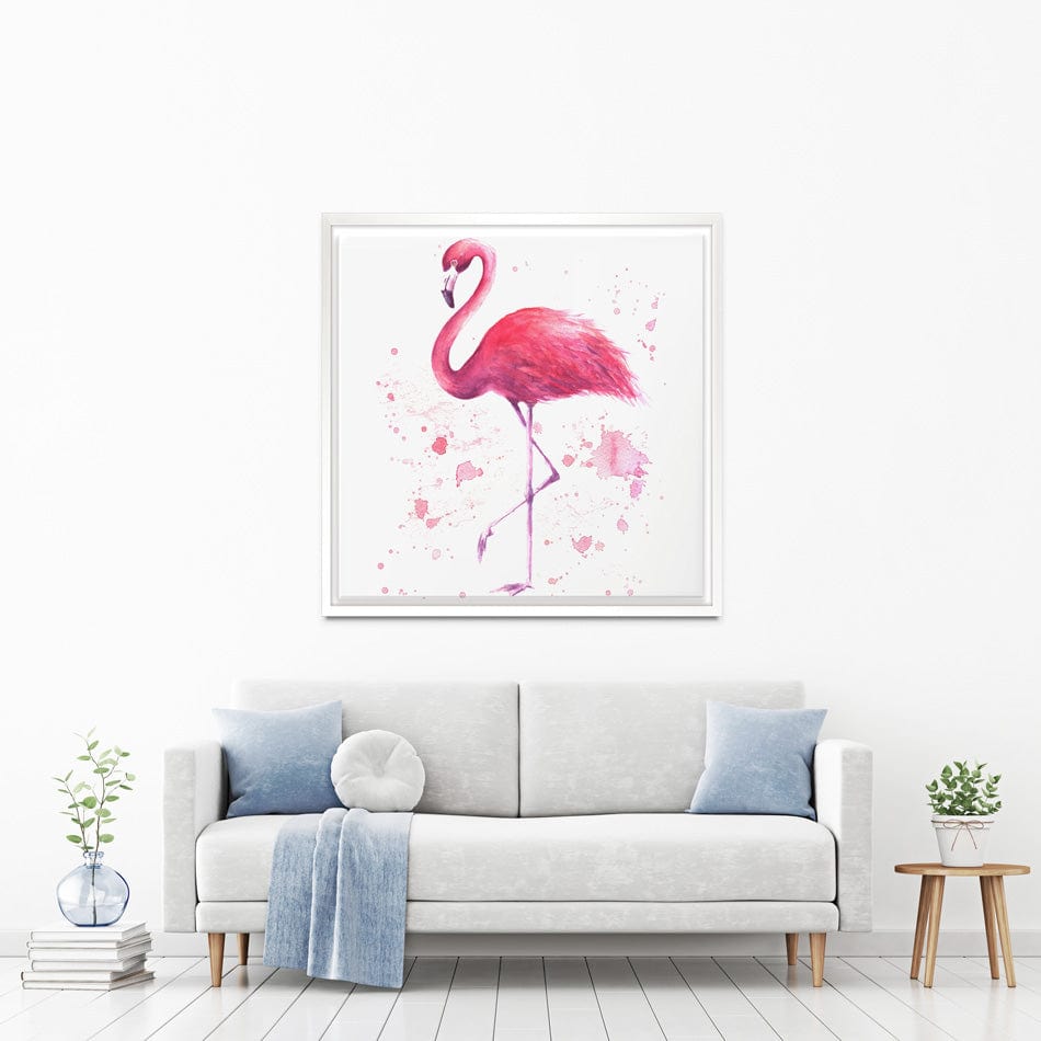 Pink Watercolour Flamingo Square Canvas Print wall art product olgers / Shutterstock