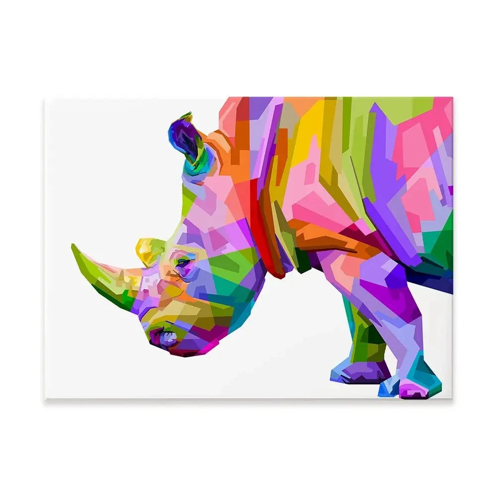 Pop Art Rhinoceros Canvas Print Pop Art Rhinoceros Canvas Print wall art product rainbow zoo / Shutterstock