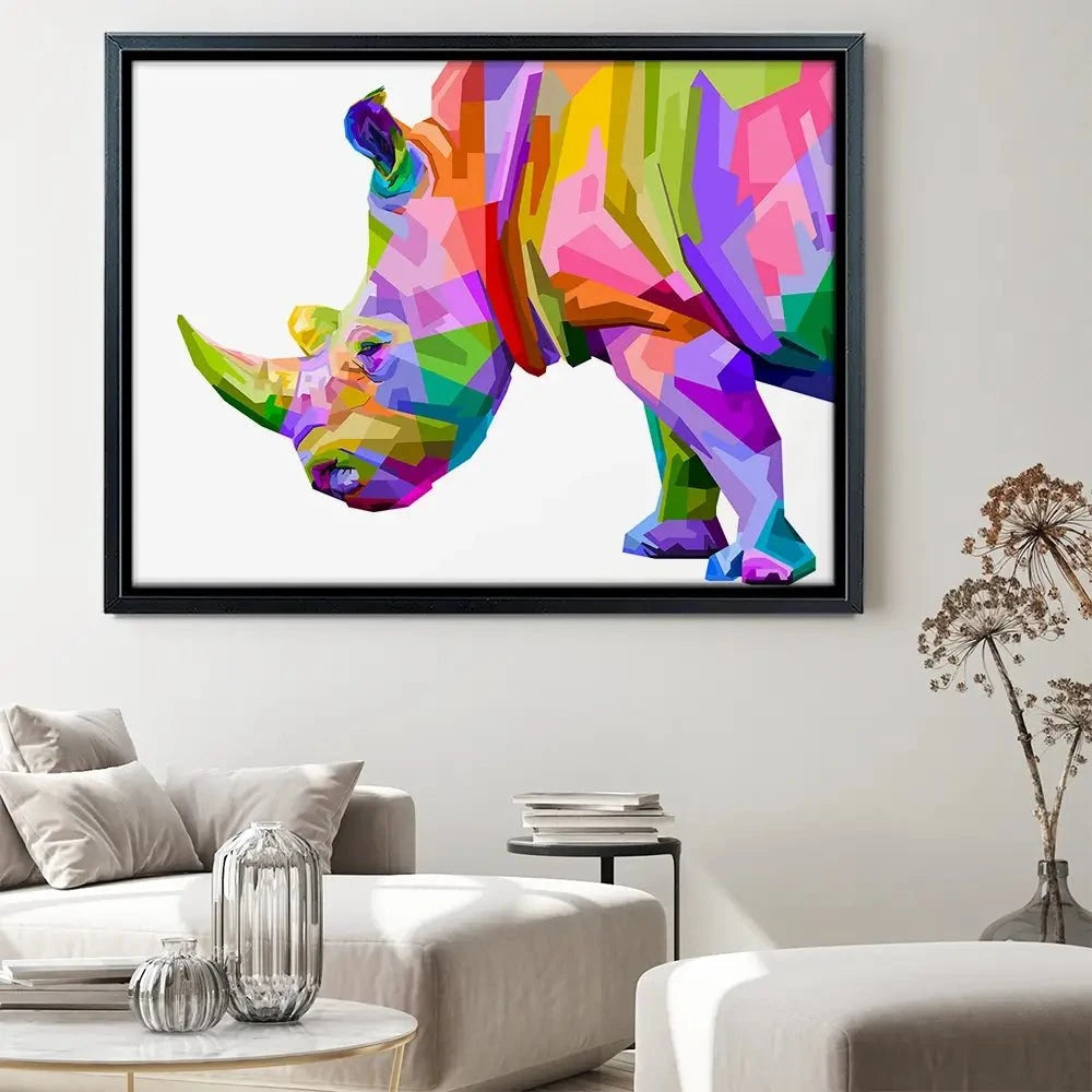 Pop Art Rhinoceros Canvas Print Pop Art Rhinoceros Canvas Print wall art product rainbow zoo / Shutterstock