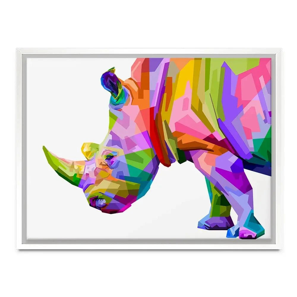 Pop Art Rhinoceros Canvas Print Pop Art Rhinoceros Canvas Print wall art product rainbow zoo / Shutterstock