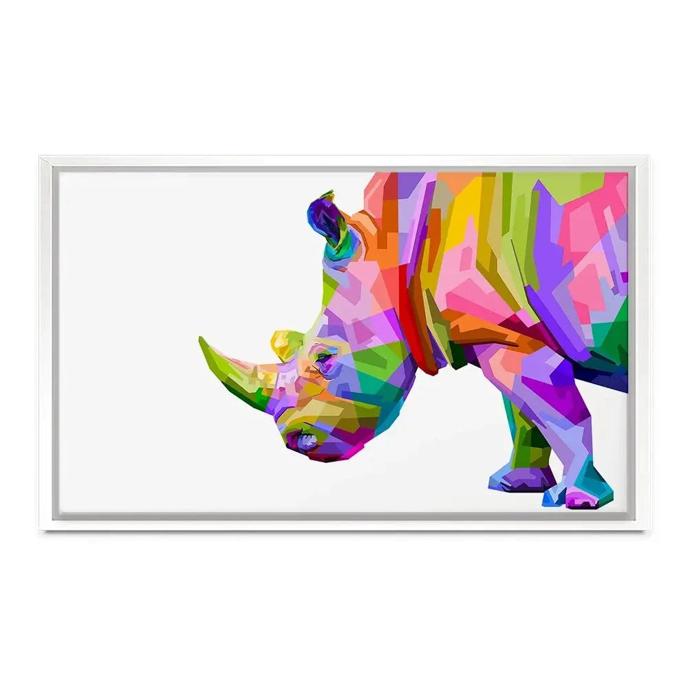 Pop Art Rhinoceros Canvas Print Pop Art Rhinoceros Canvas Print wall art product rainbow zoo / Shutterstock