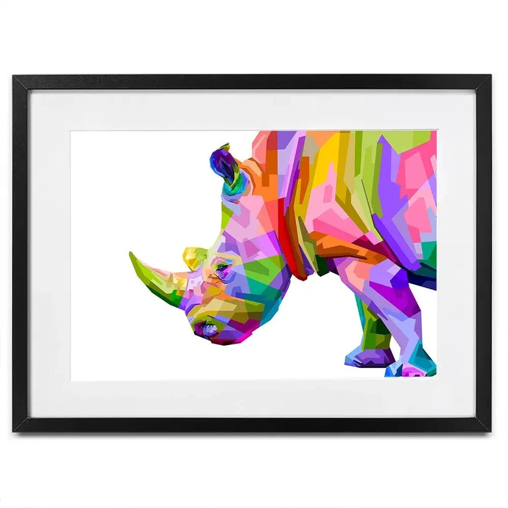 Pop Art Rhinoceros Framed Art Print Pop Art Rhinoceros Framed Art Print wall art product rainbow zoo / Shutterstock