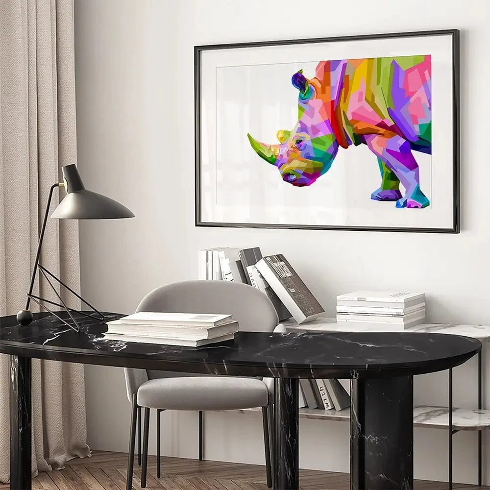 Pop Art Rhinoceros Framed Art Print Pop Art Rhinoceros Framed Art Print wall art product rainbow zoo / Shutterstock