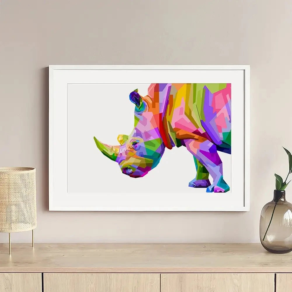 Pop Art Rhinoceros Framed Art Print Pop Art Rhinoceros Framed Art Print wall art product rainbow zoo / Shutterstock