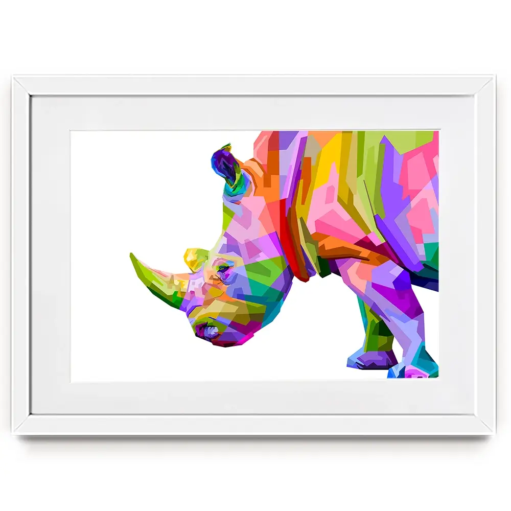 Pop Art Rhinoceros Framed Art Print Pop Art Rhinoceros Framed Art Print wall art product rainbow zoo / Shutterstock
