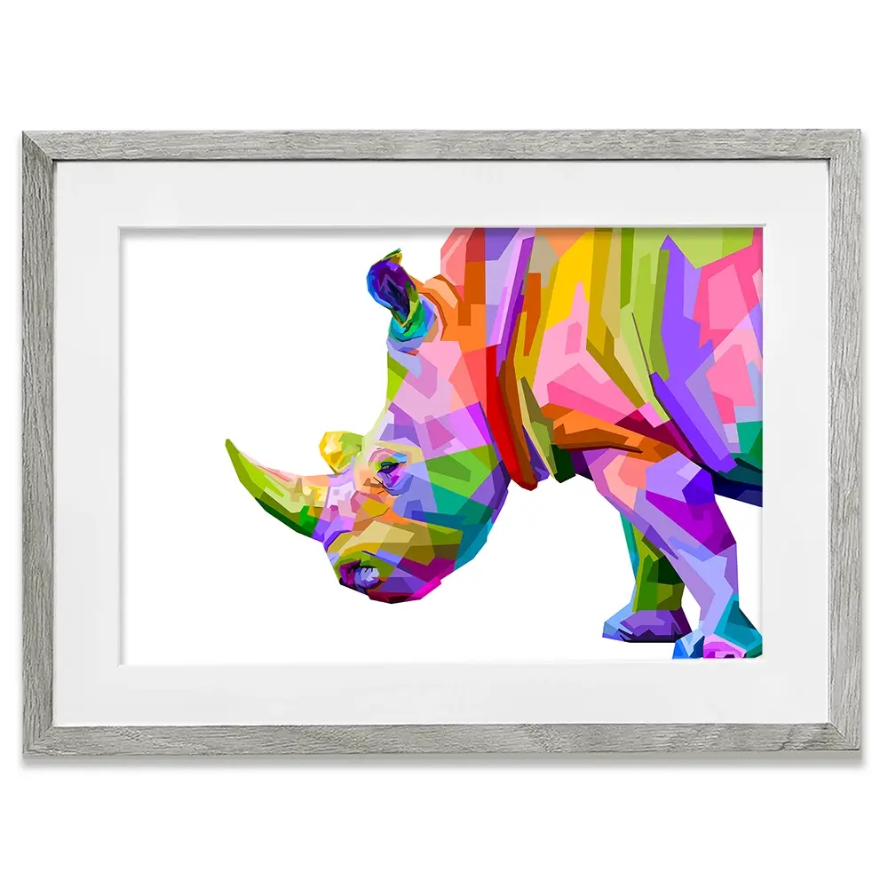 Pop Art Rhinoceros Framed Art Print Pop Art Rhinoceros Framed Art Print wall art product rainbow zoo / Shutterstock