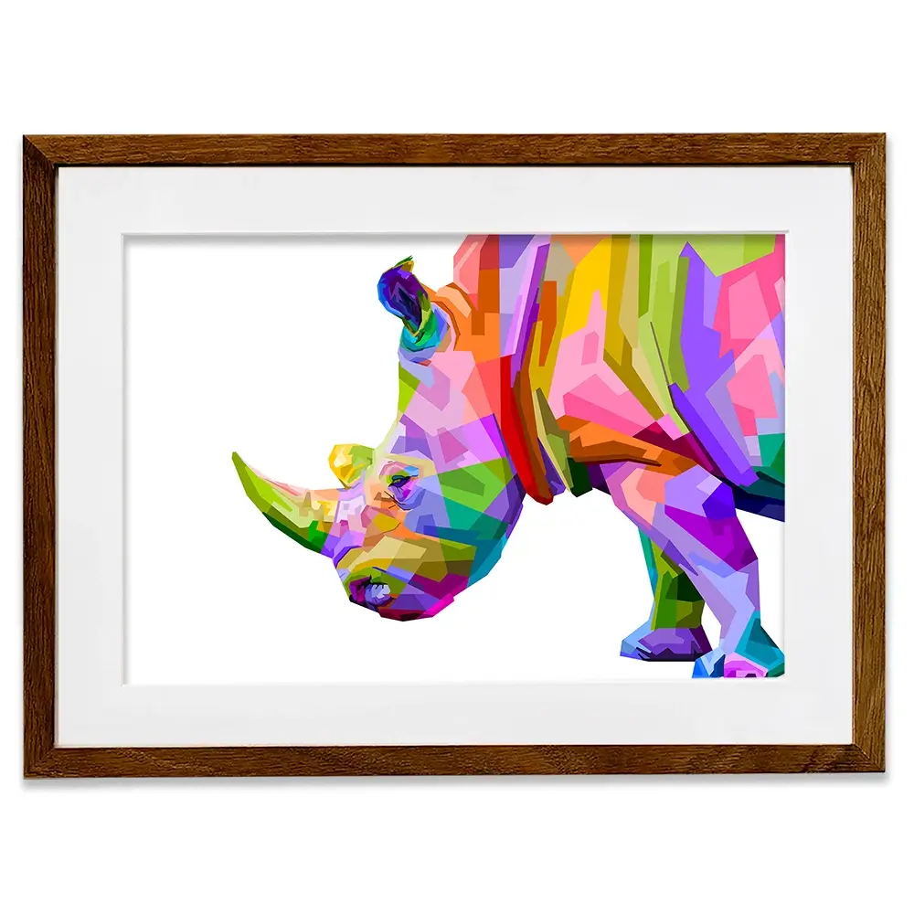 Pop Art Rhinoceros Framed Art Print Pop Art Rhinoceros Framed Art Print wall art product rainbow zoo / Shutterstock