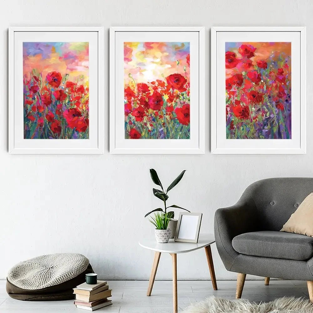 Poppy Flower Field Framed Art Print Trio Poppy Flower Field Framed Art Print Trio wall art product Leon Devenice