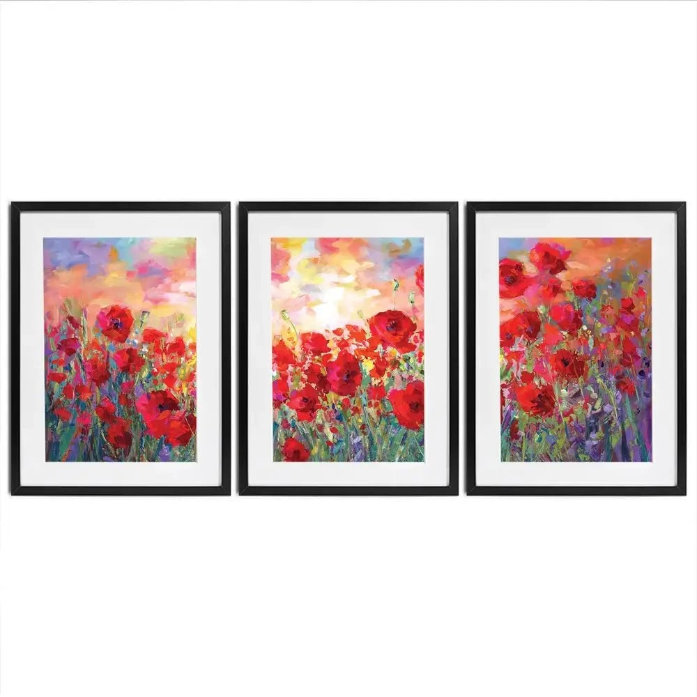 Poppy Flower Field Framed Art Print Trio Poppy Flower Field Framed Art Print Trio wall art product Leon Devenice