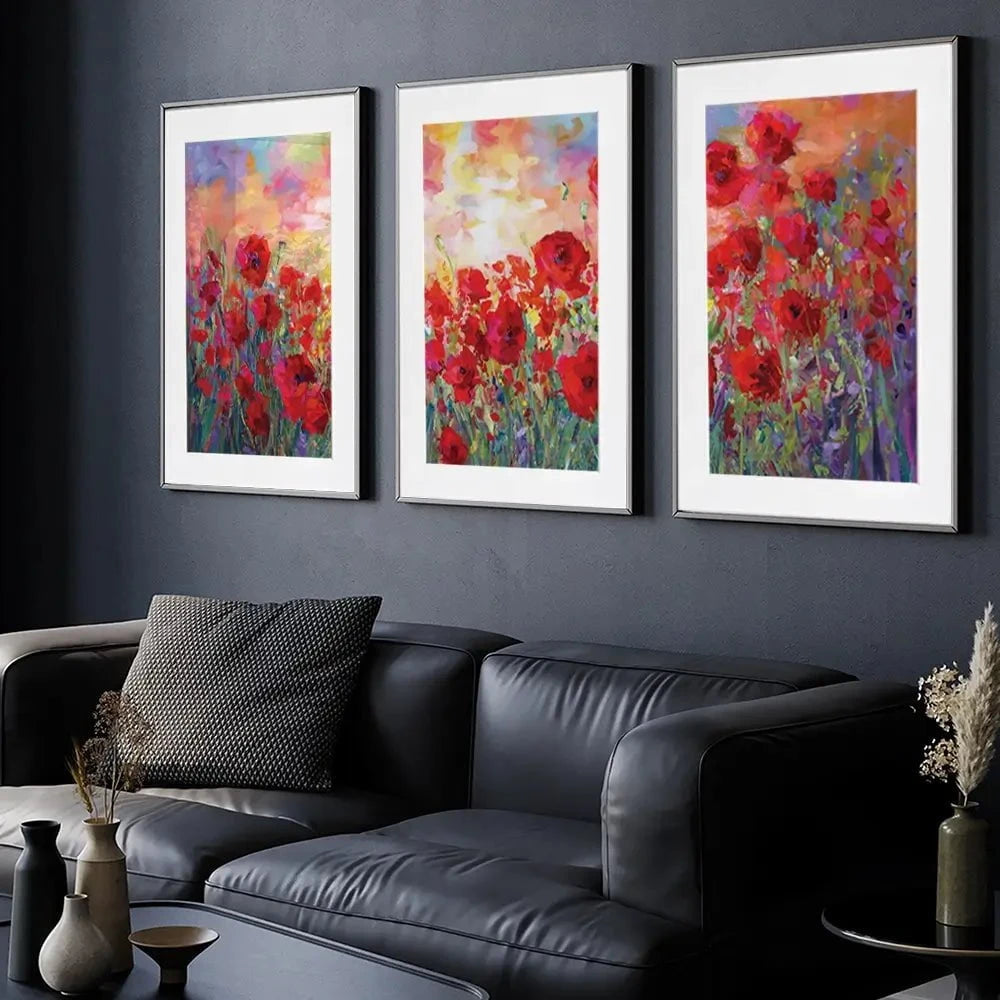 Poppy Flower Field Framed Art Print Trio Poppy Flower Field Framed Art Print Trio wall art product Leon Devenice
