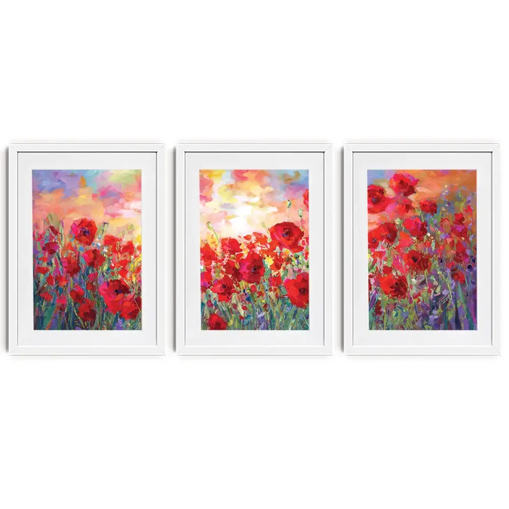 Poppy Flower Field Framed Art Print Trio Poppy Flower Field Framed Art Print Trio wall art product Leon Devenice