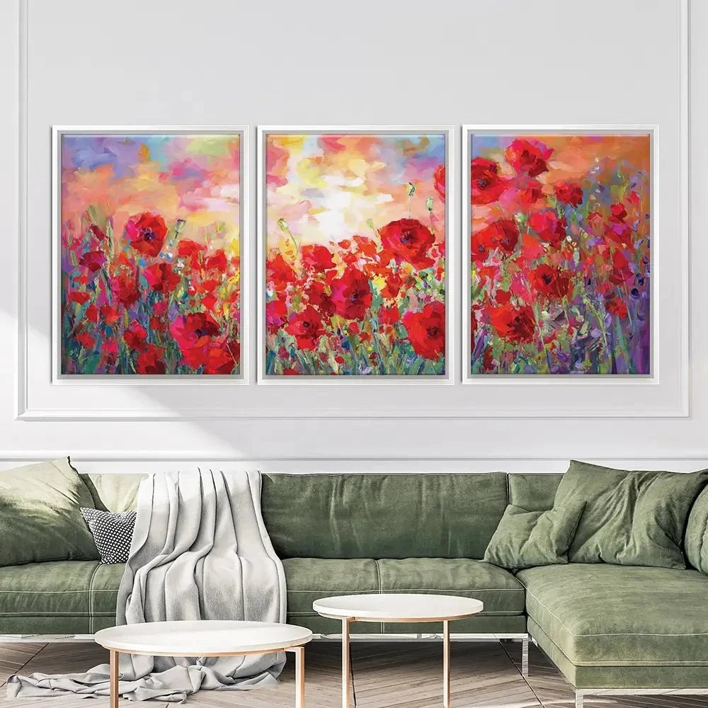 Poppy Flower Field Trio Canvas Print Poppy Flower Field Trio Canvas Print wall art product Leon Devenice