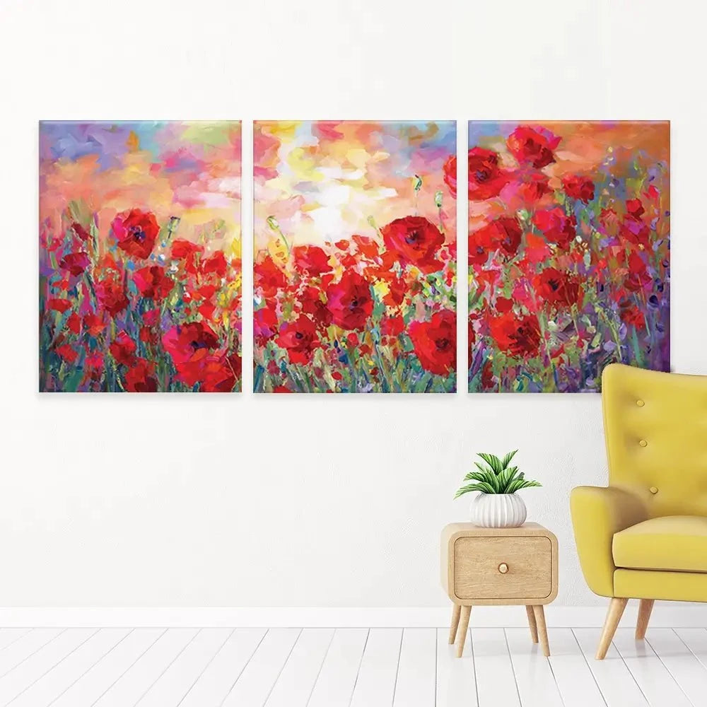 Poppy Flower Field Trio Canvas Print Poppy Flower Field Trio Canvas Print wall art product Leon Devenice