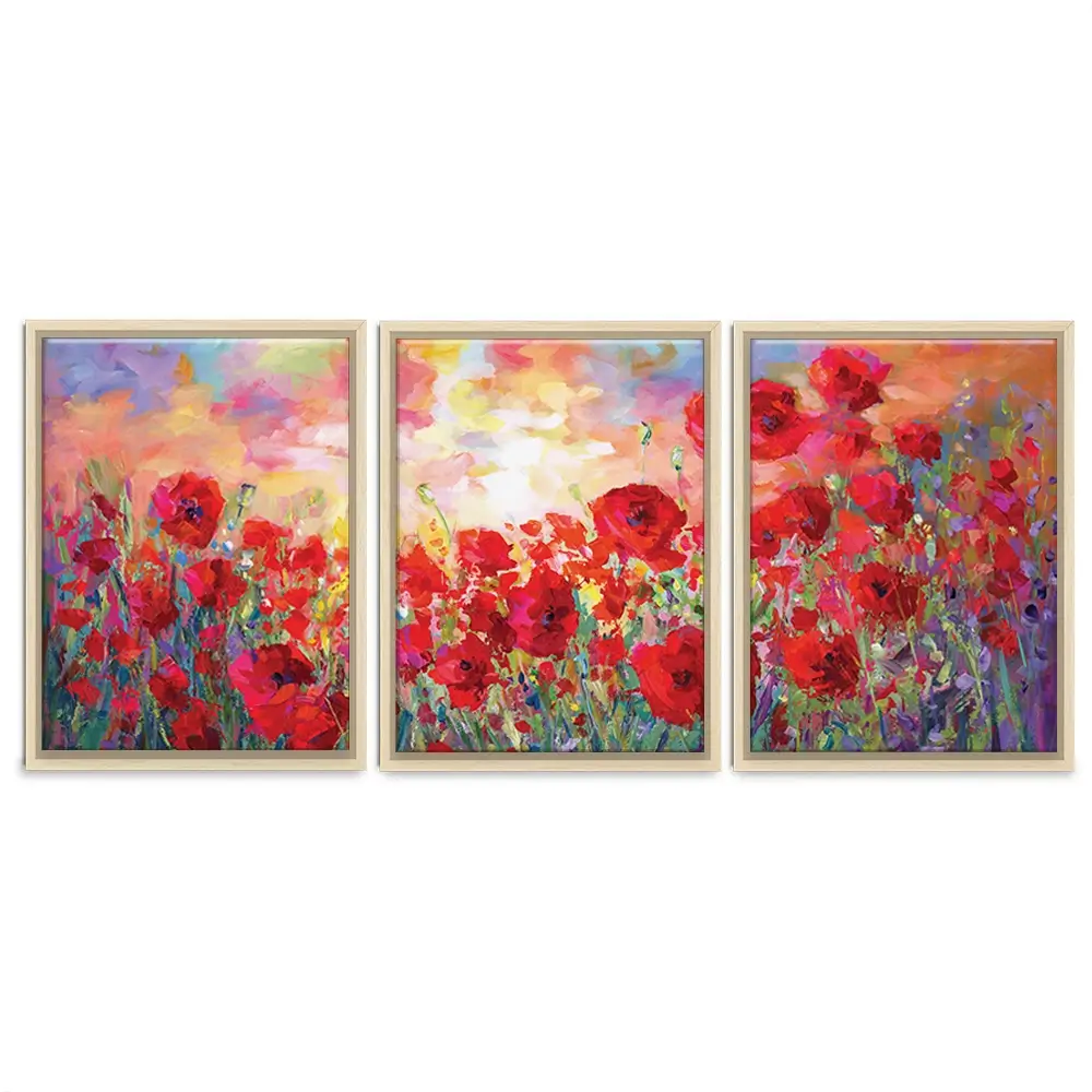 Poppy Flower Field Trio Canvas Print Poppy Flower Field Trio Canvas Print wall art product Leon Devenice