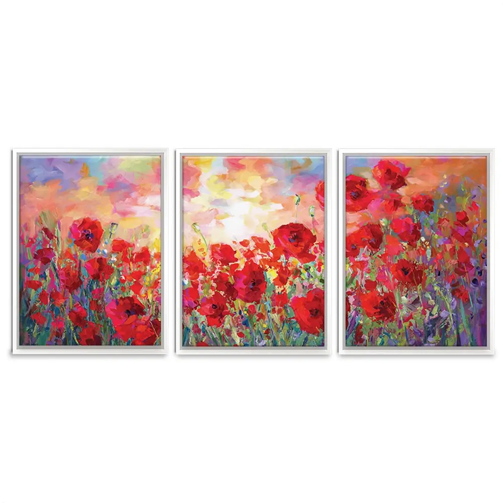Poppy Flower Field Trio Canvas Print Poppy Flower Field Trio Canvas Print wall art product Leon Devenice