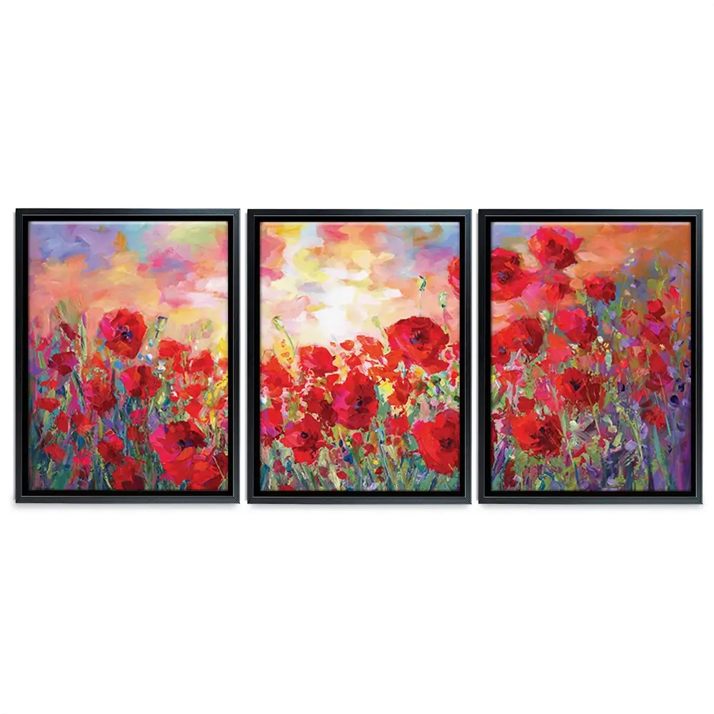 Poppy Flower Field Trio Canvas Print Poppy Flower Field Trio Canvas Print wall art product Leon Devenice
