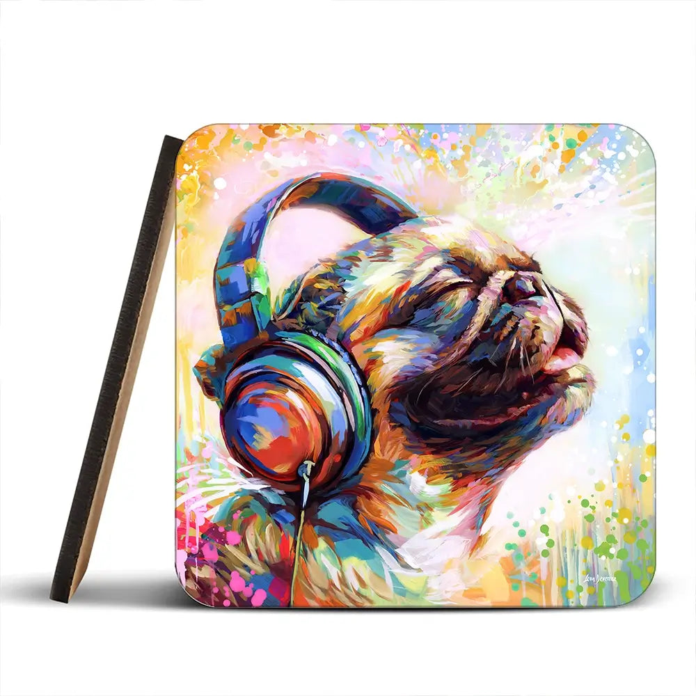 Pug's Beat Bliss Coaster Set Rainbow Soul Tree Coaster Set | Rainbow Soul Tree Art Coasters wall art product Leon Devenice